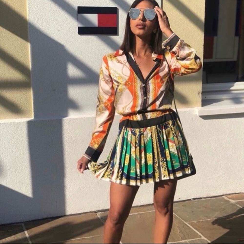 Zara Chain Print Patchwork Pleated Mini Dress Mul… - image 4